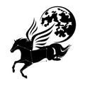 Winged pegasus horse star constellation and full moon black and white vector design Royalty Free Stock Photo