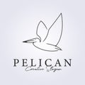 flying pelican bird in line art style logo vector illustration design, modern simple pelican logo