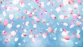 Flying petals. Spring romantic falling petal illustration. Blossom sakura, realistic nature elements with bokeh effect