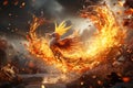 Flying Phoenix burst into flames created with .Generative AI