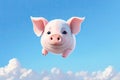 flying pig on a blue background in the clouds. ai generative Royalty Free Stock Photo