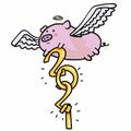 Flying pig bring 2021 year cartoon illustration