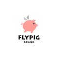 Flying pig icon logo illustration ,Colorful playful fun drawing of pig piglet for Logo mascot and icon or sign template vector sto