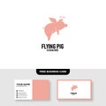 Flying Pig Logo Vector Template, Free Business Card Mockup