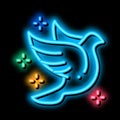 Flying Pigeon Bird Sparkling neon glow icon illustration