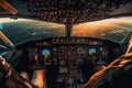 aviation captain travel airplane aircraft flight transportation plane pilot cockpit. Generative AI.