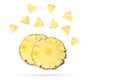 Flying pineapple slices. Levitation of fruit on a white background Royalty Free Stock Photo