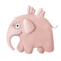 Flying pink elephant, watercolor style illustration with cartoon character, holiday clipart Royalty Free Stock Photo