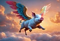 Flying pink pig with wings. Generative AI