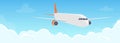 Flying plane above the clouds. Aircraft in the sky. Travel concept illustration for advertising airline, website to search for air Royalty Free Stock Photo