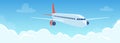 Flying plane above the clouds. Aircraft in the sky. Travel concept illustration for advertising airline, website to search for air Royalty Free Stock Photo