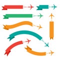 Flying plane with banner, icons set, colorful isolated on white background, vector illustration. Royalty Free Stock Photo