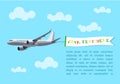 Flying Plane with Banner for Your Text, Advertising, Header. Royalty Free Stock Photo