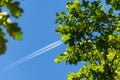 Flying plane in the blue sky Royalty Free Stock Photo