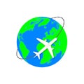 Flying Plane. Earth planet. Flat icon. Vector illustration - Vector