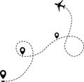 Flying plane and geolocation mark for mobile app. Royalty Free Stock Photo