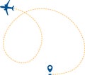 Flying plane and geolocation mark for mobile app.