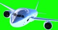 Flying a plane on a green screen. 3D render
