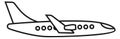 Flying plane icon. Linear passenger airline symbol
