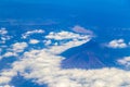 Flying by plane over Mexico view of volcanoes mountains clouds Royalty Free Stock Photo