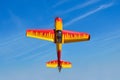 Flying the plane performs aerobatics in the sky Royalty Free Stock Photo