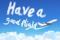 Flying a plane in the sky with the inscription - Have a good flight Royalty Free Stock Photo