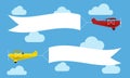 Flying planes with advertising banners. Template for text. Vector illustration Royalty Free Stock Photo