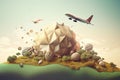 Flying planes - conceptual illustration, 3d rendering. Generative AI