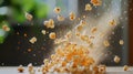 Flying Popcorn Explosion in Kitchen Environment Royalty Free Stock Photo