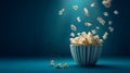 Flying Popcorn from Striped Bowl with Dark Background Royalty Free Stock Photo
