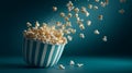 Flying Popcorn from Striped Bowl with Dark Background Royalty Free Stock Photo