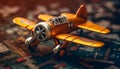 Flying propeller toy, an old wooden airplane, a small cockpit generated by AI Royalty Free Stock Photo