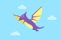 Flying Pteranodon and Clouds Vector Illustration