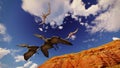 Flying pterodactyl against the beautiful cloudscape 3d illustration Royalty Free Stock Photo