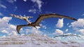 Flying pterodactyl against the beautiful cloudscape 3d illustration Royalty Free Stock Photo