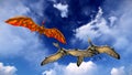 Flying pterodactyl against the beautiful cloudscape 3d illustration Royalty Free Stock Photo