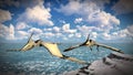 Flying pterodactyl over the land 3d illustration Royalty Free Stock Photo