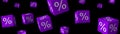 Flying purple percentage cubes on a black background.Black Friday.