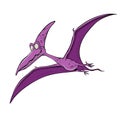 Flying purple pterodactyl dinosaur lloking for food