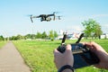 Flying quadcopter drone with Action Camera Royalty Free Stock Photo