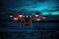 Flying quadcopter with illumination at night
