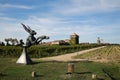 Flying rabbit in front of Le chateau Smith Havt Lafitte vineyard. Loupiac, Bordeaux Royalty Free Stock Photo