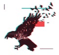 Illustration with flying raven. Double exposure effect