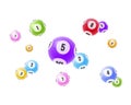 Flying realistic 3D balls with random numbers. Lottery, bingo, lotto.