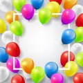 Flying Realistic Glossy Colorful Balloons with square white frame for design template, celebrate concept on white background Royalty Free Stock Photo