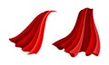 Flying red capes set. Carnival cloak, costume for superhero or vampire cartoon vector illustration Royalty Free Stock Photo