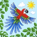 Flying red-green macaw parrot. Vector illustration Royalty Free Stock Photo