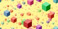 Flying red green peach 3D cubes background. Geometric education color surface. Fly cubes design colored pattern. Happy school Royalty Free Stock Photo