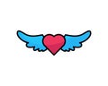 Flying red heart with blue wings line icon on white background . Isolated Valetine`s day icon Royalty Free Stock Photo