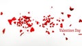 Flying red hearts on white background, Soft Focus With Bokeh. Valentines Day Love Idea